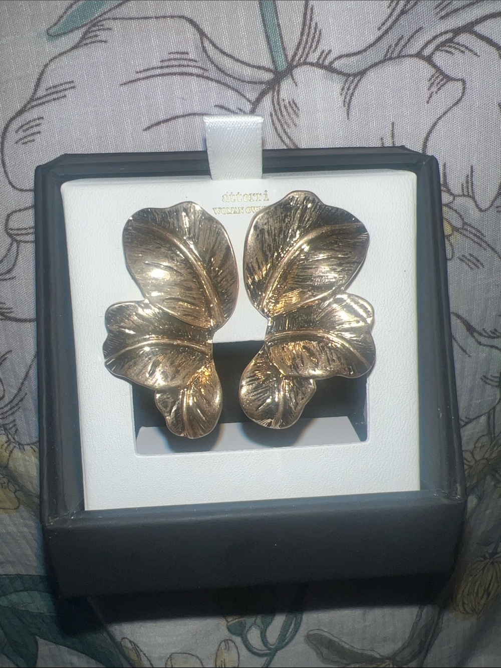 Gold Floral Leaf Statement Earrings